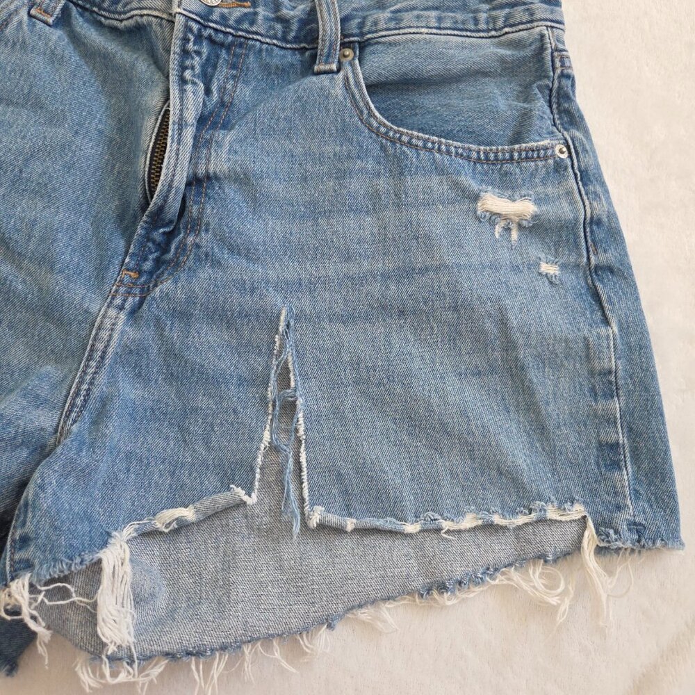 Uniqlo Distressed Denim Shorts 30" Blue Thrashed Cut Off High Rise Summer Casual - Picture 4 of 12